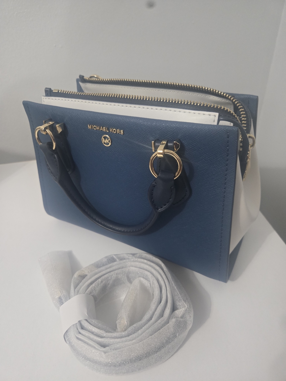 Michael Kors Navy Blue And White Saffiano Mini Satchel - Picture 6 of 7